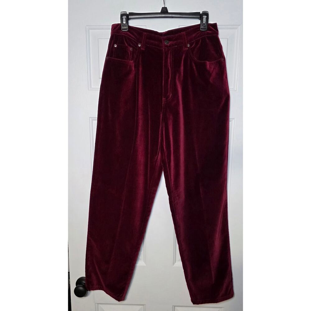 Vtg Y2K Bill Blass Velvet Red High‎ Waist Straight Leg Cotton Pants 8